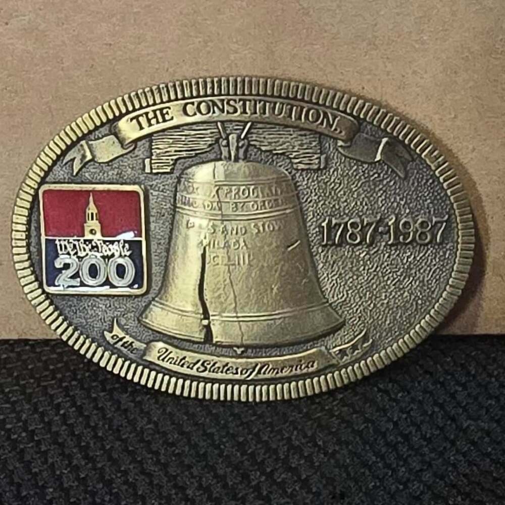 Texoma Leather & Brass Liberty Bell Constitution Belt Buckle 1787-1987